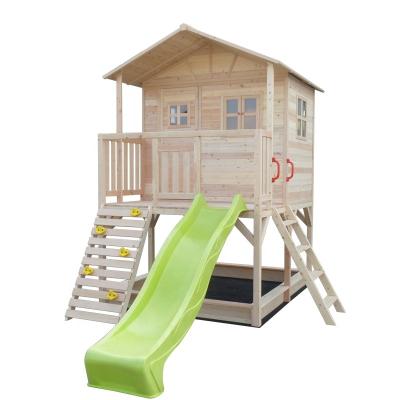 China Easily Assembled Outdoor Wooden Timber Kids Playhouse For Sale With Ladder And Slide for sale