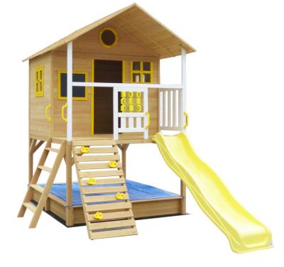 China Easily Assembled Outdoor Wooden Timber Cubby Kids House With Ladder And Slide for sale