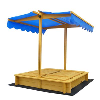 China Easily assembled wooden kids garden sandbox with adjustable and bench cover for sale