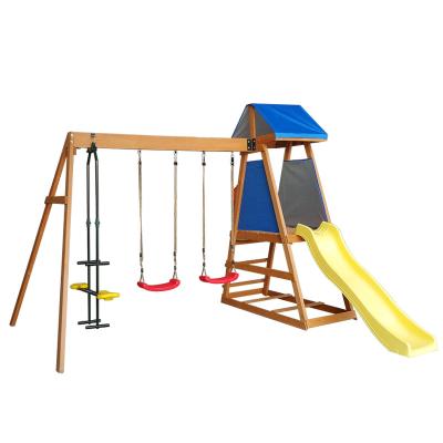 China Outdoor Plastic Kids Swing and Slide Set Garden Playhouse Wood Fabric Kids Slide and Swing Set for sale