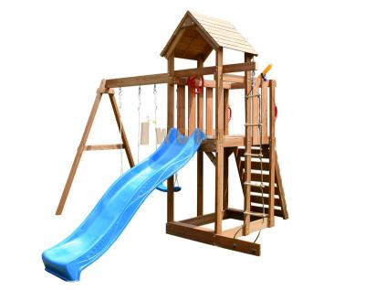 China Medium Size Wooden Playground Wooden Kids Play Earth Playset Swing Set With Slide For Outdoor Backyard Toys For Kids Above 3yrs for sale