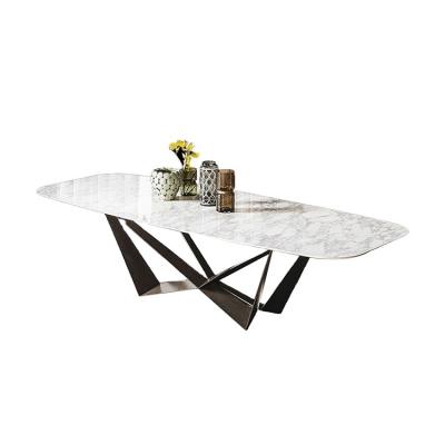 China (Other) Adjustable Modern Luxury Marble Dining Room Furniture Rectangle Stainless Steel Marble Table for sale