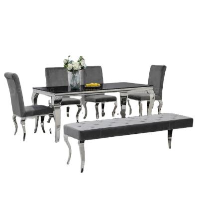 China (Other)Adjustable Hot Selling Aluminum Rectangle Dinner Furniture Marble Table Dining Table Set for sale