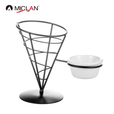 China Conical Metal Viable Hot Chips Vending Basket With Sauce Cup Holder for sale