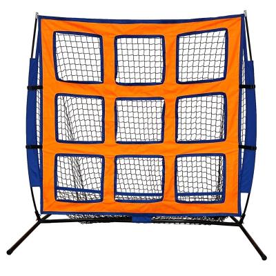 China Heavy Duty Portable Baseball Practice Net+ Polyester Metal Frame 5X5 Baseball Hitting And Throwing Net With 9 Targets for sale