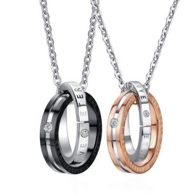 China Double Pendant TRENDY Ring Couple Necklace Fashion Jewelry Stainless Steel Necklace for sale