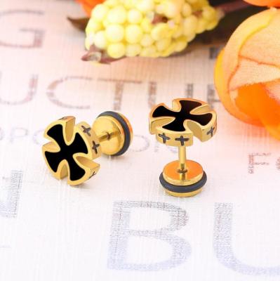 China TRENDY punk drip earrings of European and American fashion retro crosses of titanium stainless steel men's earrings for sale