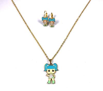 China FASHIONABLE children's style big eyed surprise doll cartoon girl series stainless steel earrings Hot-selling necklace for sale