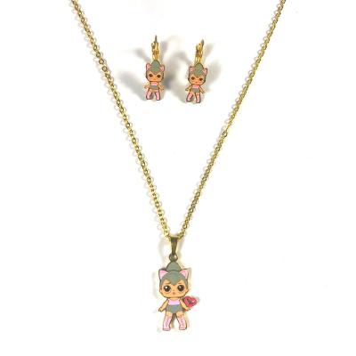 China The second generation fashion doll surprise girl series stainless steel earrings happy necklace children's cartoon jewelry for sale