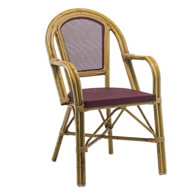 China Modern Outdoor Bamboo Wicker Cafe Rattan French Bistro Chair With Arm for sale