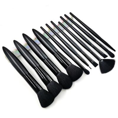 China Angular Blush 11pcs Black Handle Makeup Set Brush Wooden Tapered Makeup Brush With Bag for sale