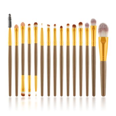 China Angular Blush Gold Professional Color Customized Eye Makeup Brush Set Eyeshadow Eyeliner Brush 15pcs for sale