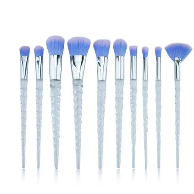 China Beautity Set of 10 Blue High Quality Spiral Transparent Handle Hair Makeup Set Brush Professional Beauty Tools for sale