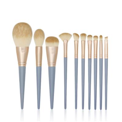 China Angular Blush 10 Makeup Brushes Morandi Blue Deck Makeup Brush Set Wooden Handle Beauty Tools Can Be Customized for sale