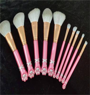 China Angular Blush New Cat 10pcs Paw Makeup Brush High Quality Colorful Customizable Private Label for sale