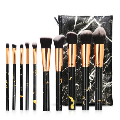 China Angular Blush Wholesale 10pcs Black Marble Handle Makeup Set Brush With Portable Bag Professional Makeup Tools for sale