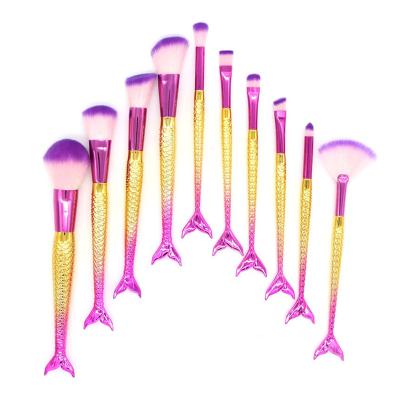 China Angular Blush China Hot Selling 10 Pcs Customized High End Mermaid Handle Makeup Brush Set for sale