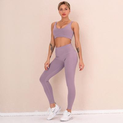 China Breathable New High Quality Black Fitness Wear Women Gym Sports Bra Suit Seamless Sexy Running Legging Pants Grey Tight Stretch Yoga Set for sale