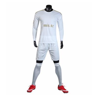 China 2021 New European Breathable Quick Dry Club Football Uniform T-shirt Set Custom White Blue Long Sleeve Football Singlet Tracksuit Kit for sale