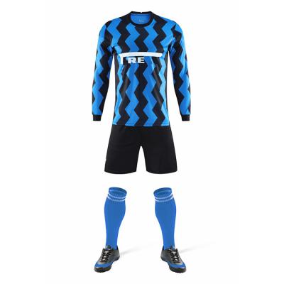 China Cheap Quick-Drying Soccer Jersey Wear Blue Factory Manufacturer Sports Training Quick Dry Tracksuit Long Sleeve Customize Soccer Shirt Uniform Kit for sale