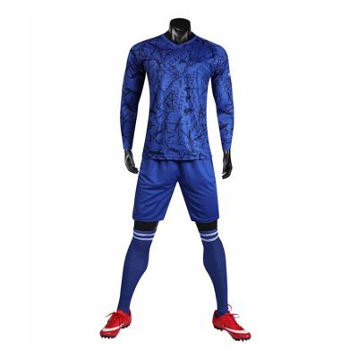 China Wholesale High Quality Quick Dry Sports Wear Customized Soccer Jersey Tracksuit Long Sleeve Quick Dry Blue Football Uniform Kit Men for sale