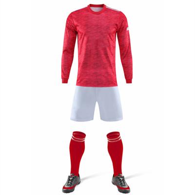 China Red Sets Factory Supplier Polyester Sport Wear Soccer Jerseys Shirts Kits Long Sleeve Customized Cheap Mens Football Uniform Set for sale