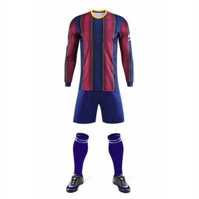 China factory supplier Quick-dry classic sport soccer jersey tracksuit blue red stripe blue red stripe sleeve customized soccer shirts uniforms kits for sale