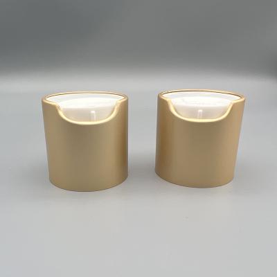 China Wholesale 28/410 Matte Gold Non-Refillable Aluminum With White Plastic Disc Cap Disc Top Screw Cap for sale