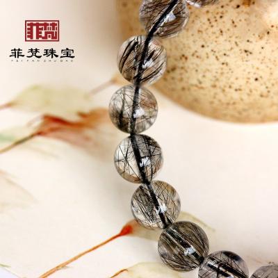 China Feifan Crystal Round Bead Bracelet Is Pure Natural And Good Quality Black Quartz Rutilated Bracelet for sale