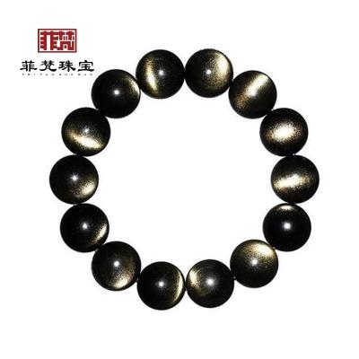 China Feifan Crystal round bead bracelet is pure natural and good quality obsidian bracelet for sale