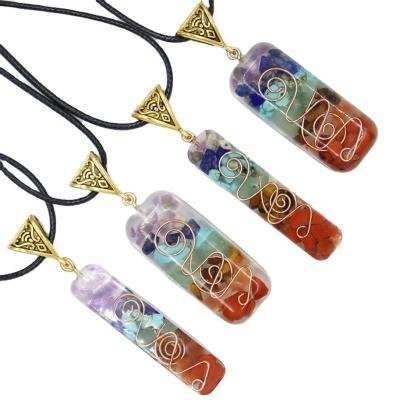 China Crystal Wholesale Hot Sale Natural Colorful Macadam Necklace Resin Glue Wrapped Natural Stone Pendant for sale