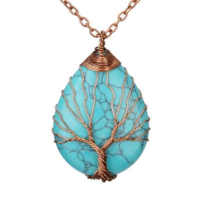 China Crystal Large Rose Gold Water Drop Wound Necklace Pendant Pure Handmade Natural Stone Tree of Life Ornament for sale