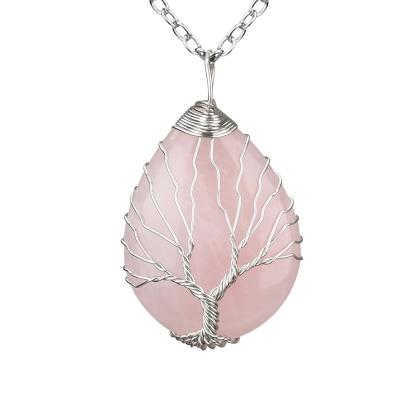 China Crystal Large Rose Gold Water Drop Wound Necklace Pendant Pure Handmade Natural Stone Tree of Life Ornament for sale