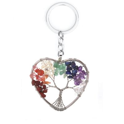 China Wholesale Colorful Stone Natural Crystal Gravel Tree of Life Fortune Tree Pendant Key Chain Pendant for sale