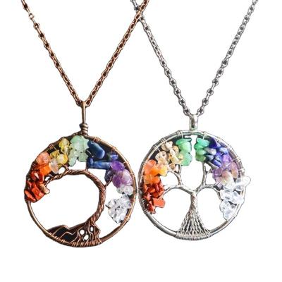 China Wholesale Crystal Tree of Life Necklace Pendant Jewelry Reiki Natural Stone Crystal Macadam Fortune Tree Wound for sale