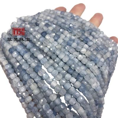 China Crystal Feifan Round Faceted Pure Natural Aquamarine Pearl Long Chain Semi Product for sale