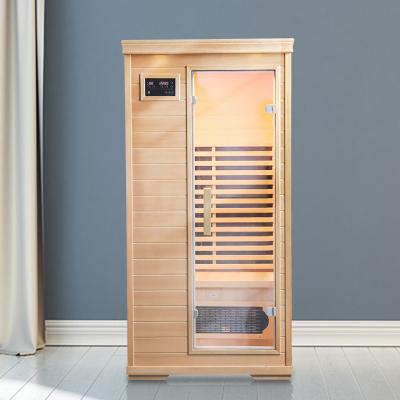 China With Wooden Light Far Infrared Indoor Hemlock Sauna Room 1 Person Sauna High Quality Life Therapy Sauna Room Transom Windows Without Shower Room for sale