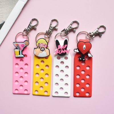 China Cute Designer Acrylic Rubber Halloween Keychains Bad Bunny Croc Charm PVC 3d Anime Silicone Heart Keychain Kawaii Keychains Fashional Souvenir Gifts for sale