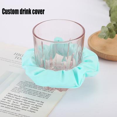 China Fashion Free Sample Custom Logo Waterproof Drinks Cover Nailing Prevention Cup Lid Cover Glass Cup Black Elastic Condom For Drinks for sale