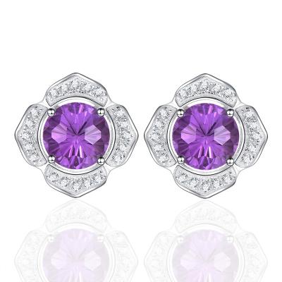 China CLASSIC Gemstone Solid 925 Sterling Silver Emerald Topaz Ruby Firework Cut Natural Amethyst Stud Earrings For Women Fine Jewelry for sale