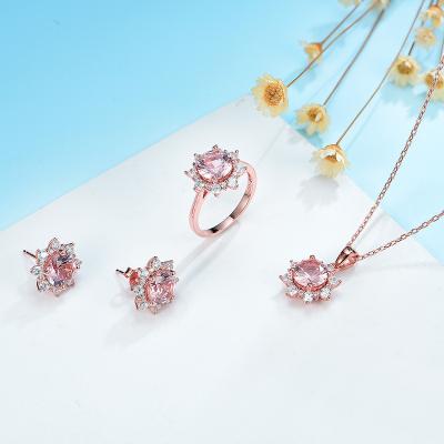 China CLASSIC Sun Flowers Party Nano Morganite Gemstone Rings For Women Solid 925 Sterling Silver Blue Topaz Jewelry Set For Women for sale