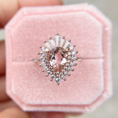 China CLASSIC 925 Sterling Silver Natural Morganite Gemstone Rings for Women Engagement Ring Pear Cut Morganite Vintage Ring Wedding Band for sale