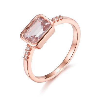 China CLASSIC Natural Morganite Rings 10K Rose Gold Diamond Bezel Setting For Women Weddings Engagement Ring Fine Jewelry Gift for sale