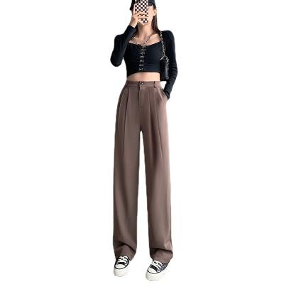 China 2021 autumn new spring women pants Anti-wrinkle suit leg hanging feeling wide leg pants high waist loose slim straight tube show khaki small for sale