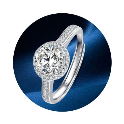 China CLASSIC High Quality Fine Jewelry 1 Carat White Round Cut Brilliant Moissanite 925 Silver Ring for sale