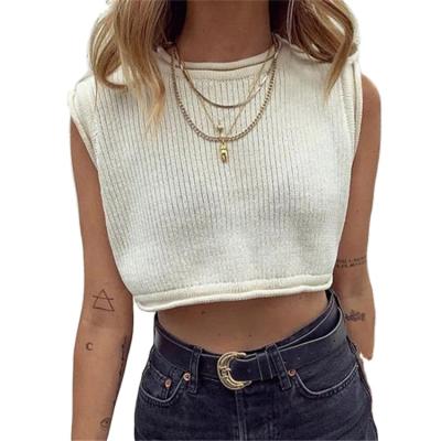 China New Summer Trend Camisole Occident Antibacterial Style Round Neck Women's Short Tank Top Knit Sleeveless Crop Top for sale