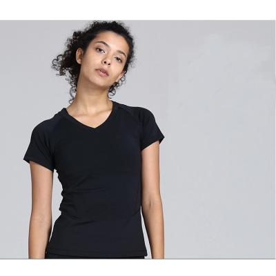 China Breathable Women's Wholesale Running Fitted Yoga V-Neck Yoga T-shirt Women's Gym T-shirt for sale