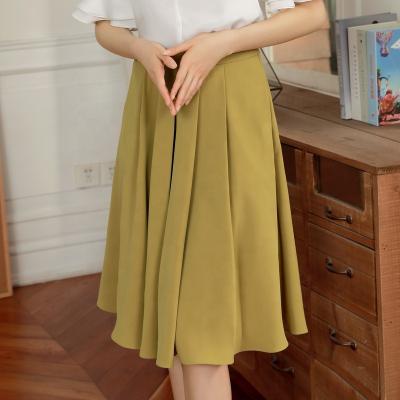 China Anti-Static Retro Women's Vintage Pleated Flare Skirt A-Line Clothing High Waisted Casual Office Mid Length For Ladies for sale