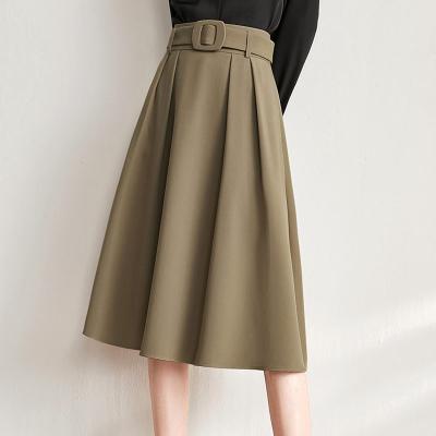 China 2022 new spring ladies skirt anti-static high waist pleated a-line elegant knee-length skirt for sale