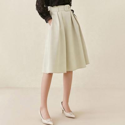 China High Quality Anti-static Long Midi Elegant Pleated Skirt For Women Belt Umbrella Skirt For Office Ladies for sale